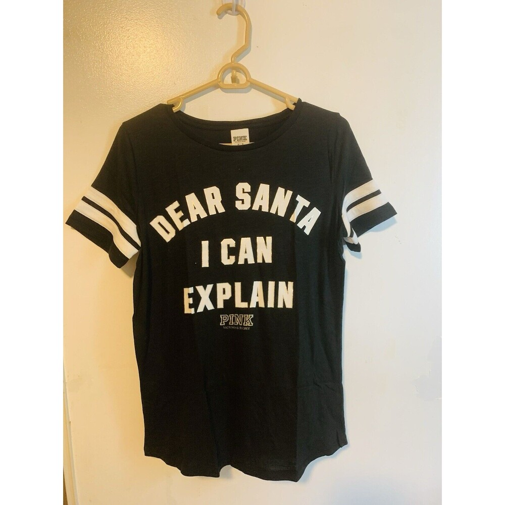 Victorias Secret Pink Dear Santa I Can Explain Bling Holiday Shirt Medium NEW
